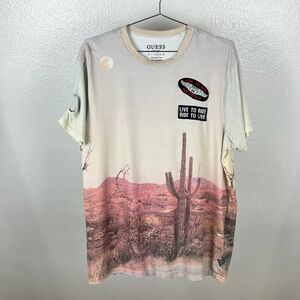 Guess T Shirt Mens L Desert Allover Graphic Print Cactus Embroidered Organic